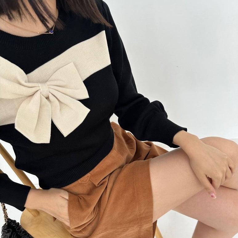 【tops】リボン長袖ニットセーターG23139