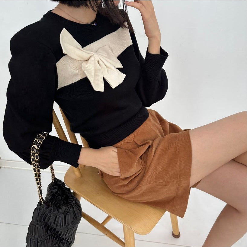 【tops】リボン長袖ニットセーターG23139