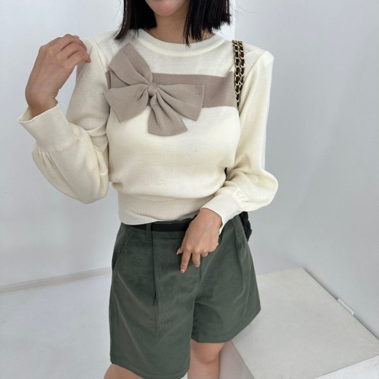 【tops】リボン長袖ニットセーターG23139