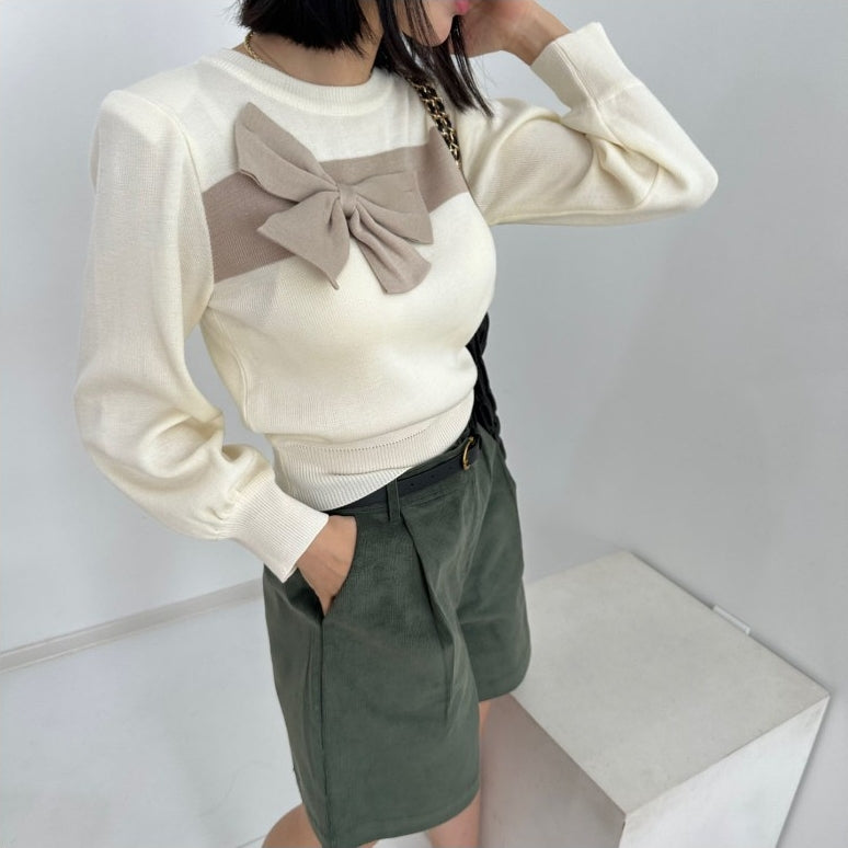 【tops】リボン長袖ニットセーターG23139