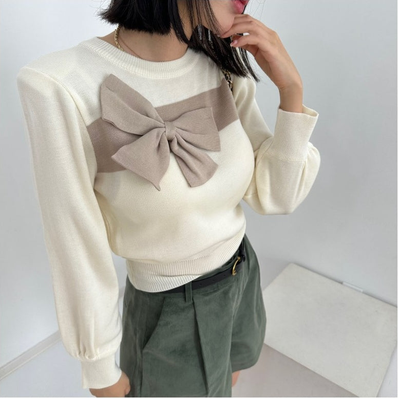 【tops】リボン長袖ニットセーターG23139