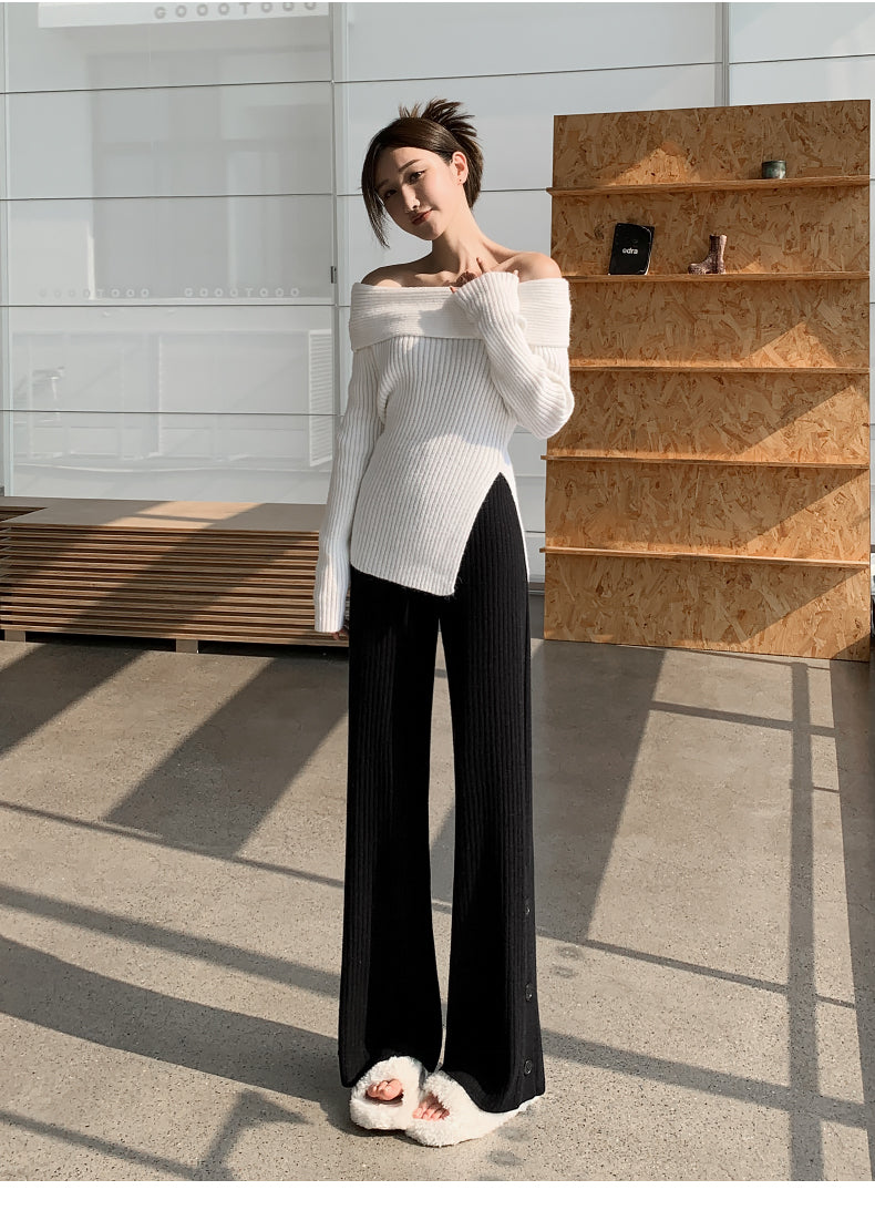 【bottoms】スリットニットガウチョパンツG23150