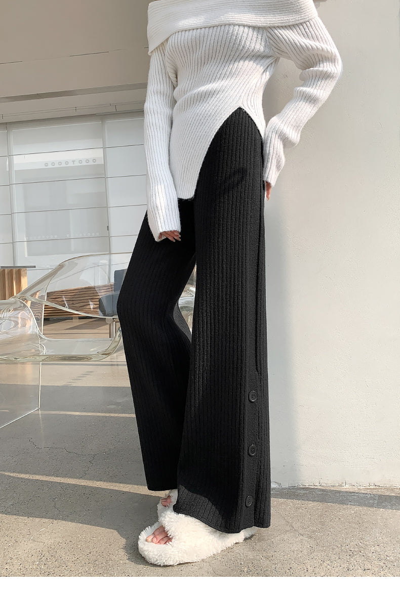 【bottoms】スリットニットガウチョパンツG23150