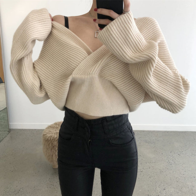 【tops】Vネック長袖ニットセーターG23175