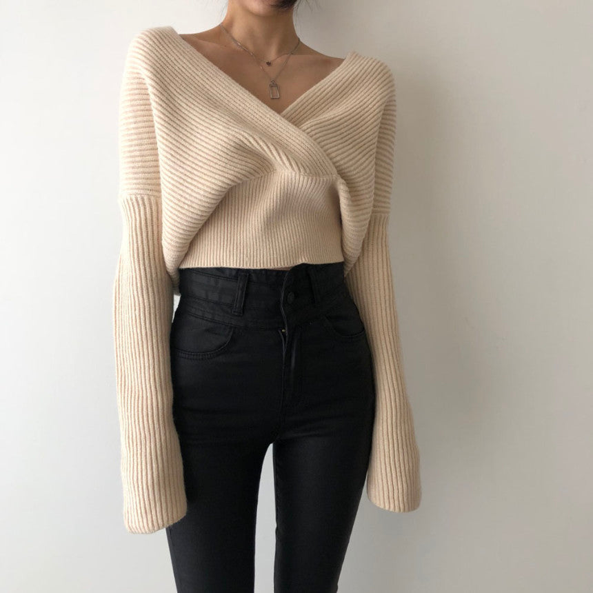 【tops】Vネック長袖ニットセーターG23175