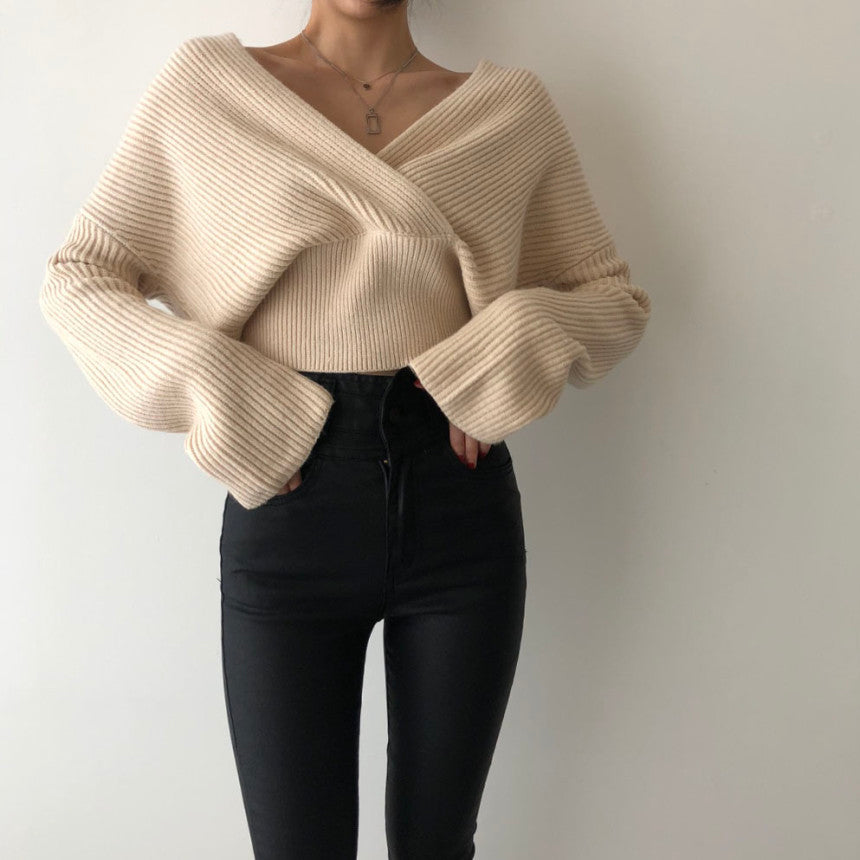 【tops】Vネック長袖ニットセーターG23175