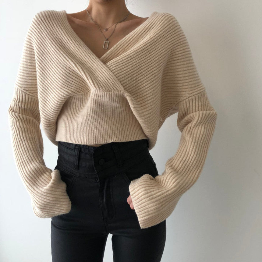 【tops】Vネック長袖ニットセーターG23175