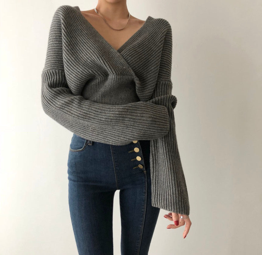 【tops】Vネック長袖ニットセーターG23175