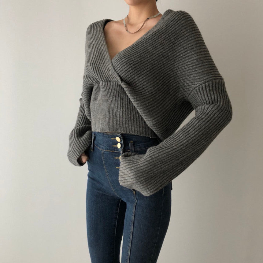 【tops】Vネック長袖ニットセーターG23175