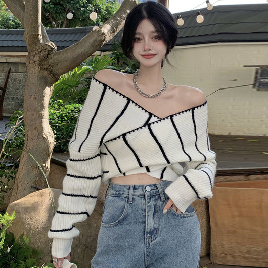 【tops】ストライプ柄ニットセーターG23177