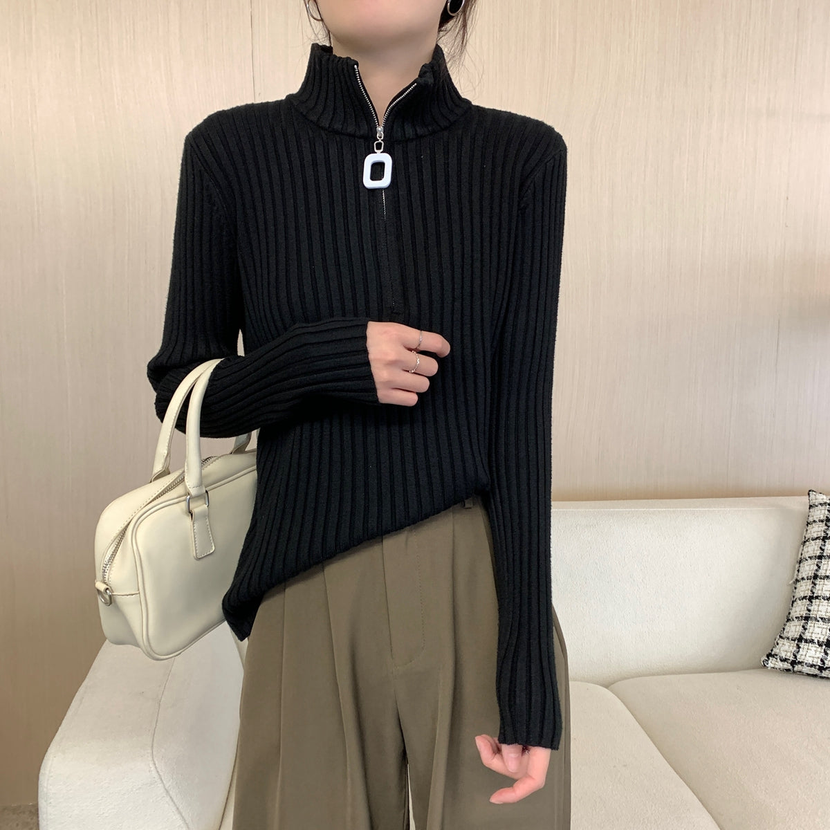 【tops】ファスナー厚手ニットセーターG23179