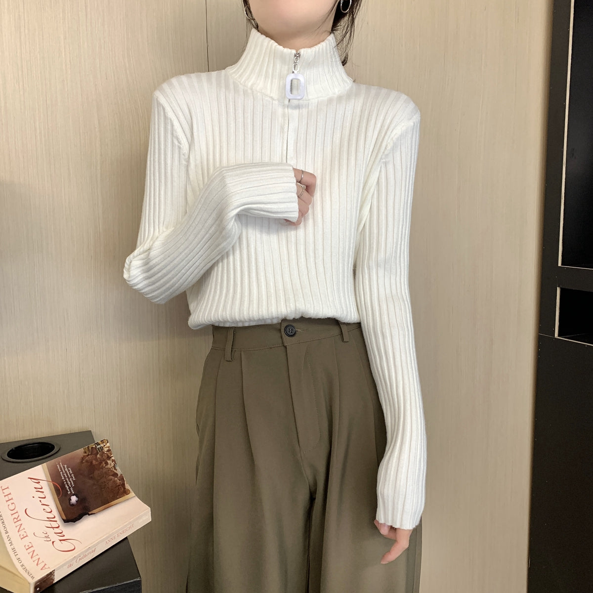 【tops】ファスナー厚手ニットセーターG23179