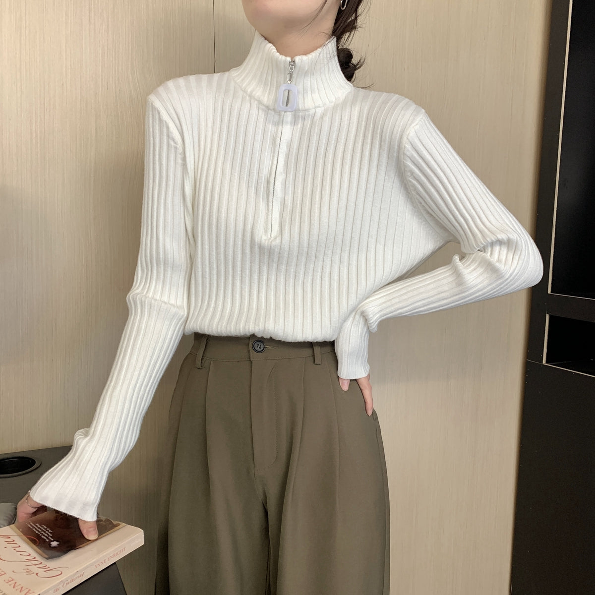 【tops】ファスナー厚手ニットセーターG23179