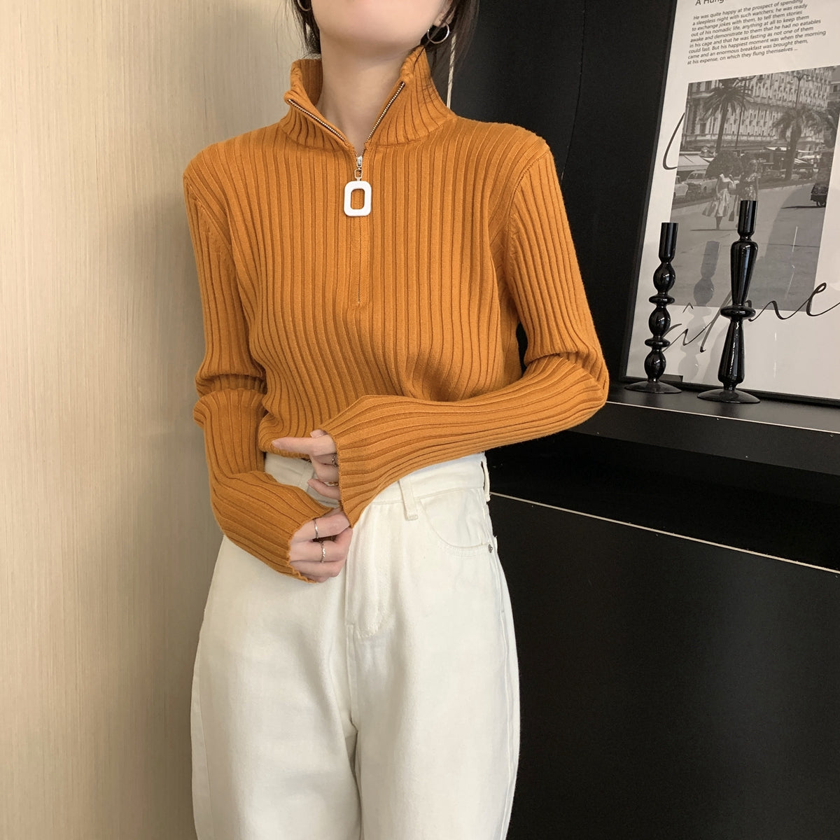 【tops】ファスナー厚手ニットセーターG23179