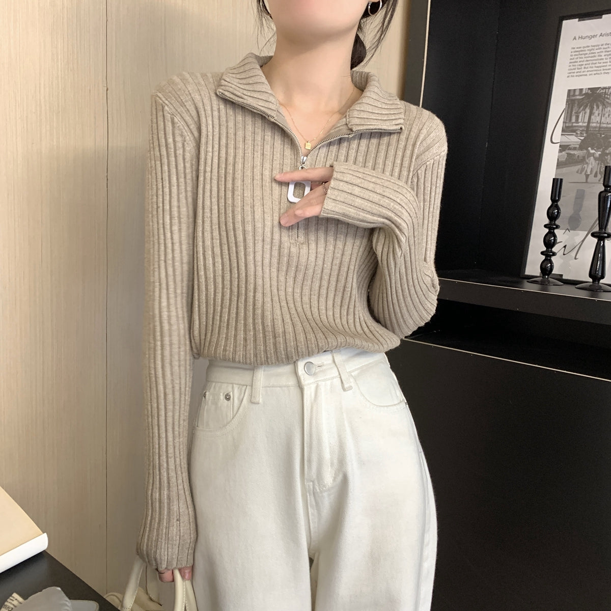 【tops】ファスナー厚手ニットセーターG23179