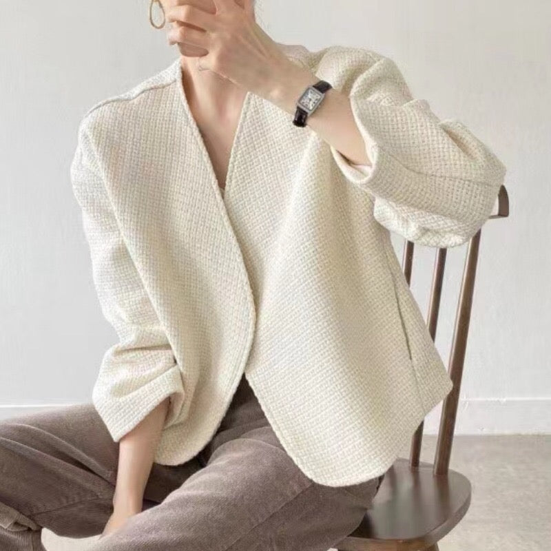 【outer】Vネック長袖ツイードアウターG23183