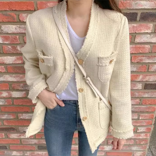 【outer】Vネック長袖ツイードアウターG23185