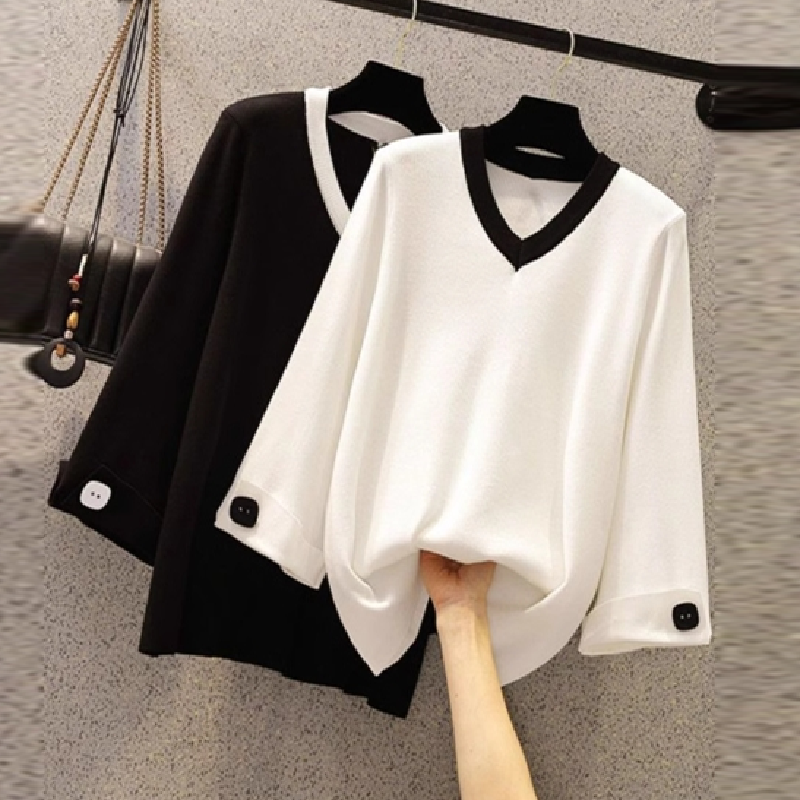 【tops】Vネック8分袖TシャツG23201