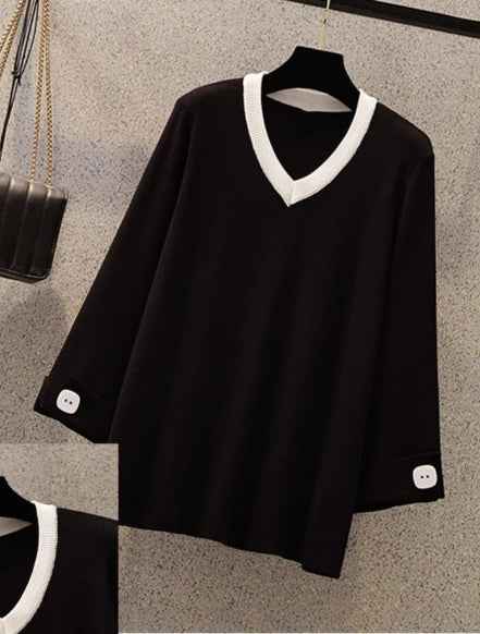 【tops】Vネック8分袖TシャツG23201