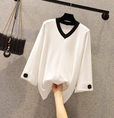 【tops】Vネック8分袖TシャツG23201
