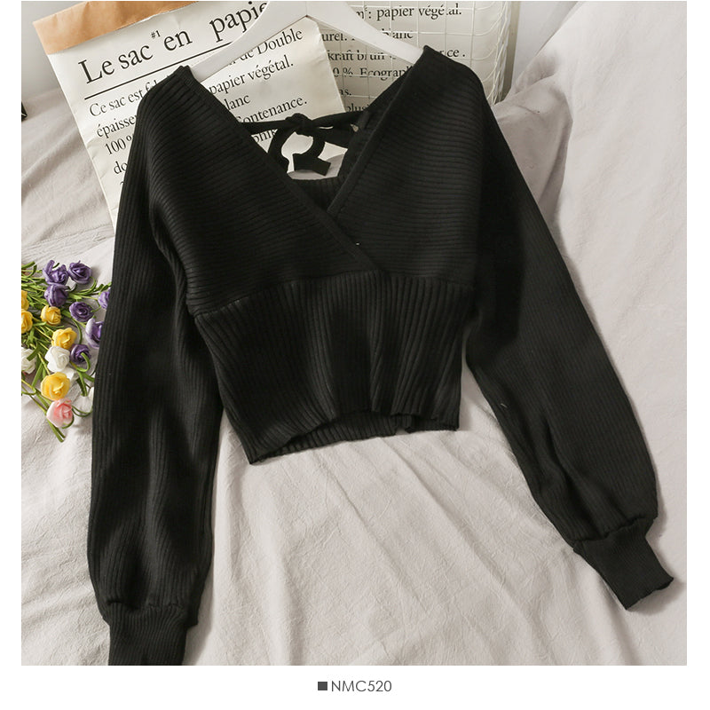 【tops】Vネック長袖ニットセーターG23211