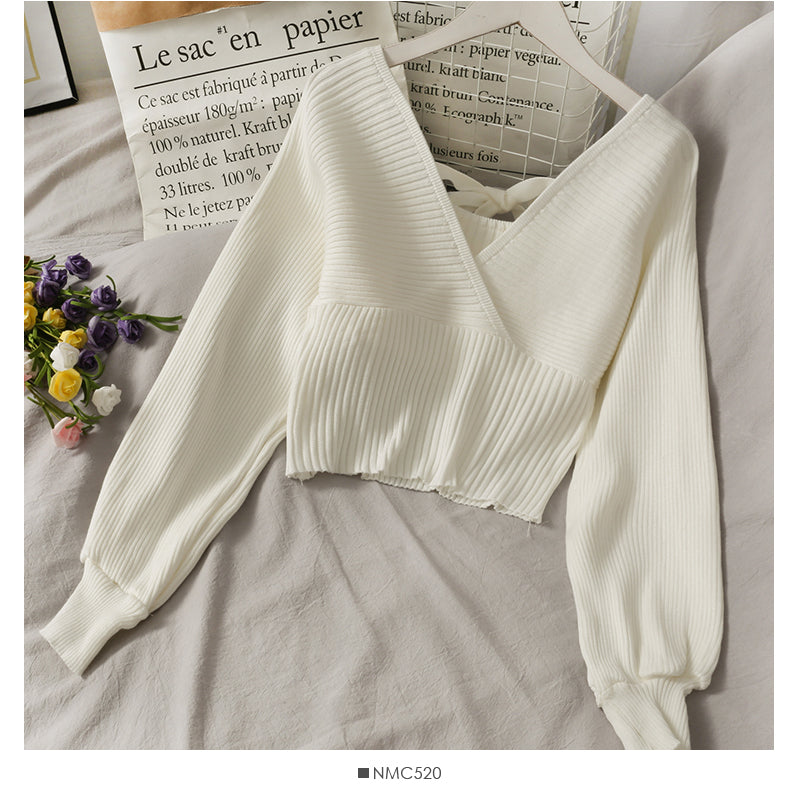 【tops】Vネック長袖ニットセーターG23211