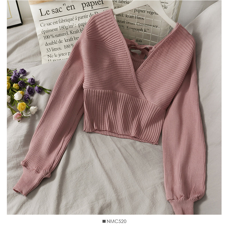 【tops】Vネック長袖ニットセーターG23211