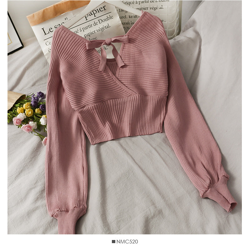 【tops】Vネック長袖ニットセーターG23211