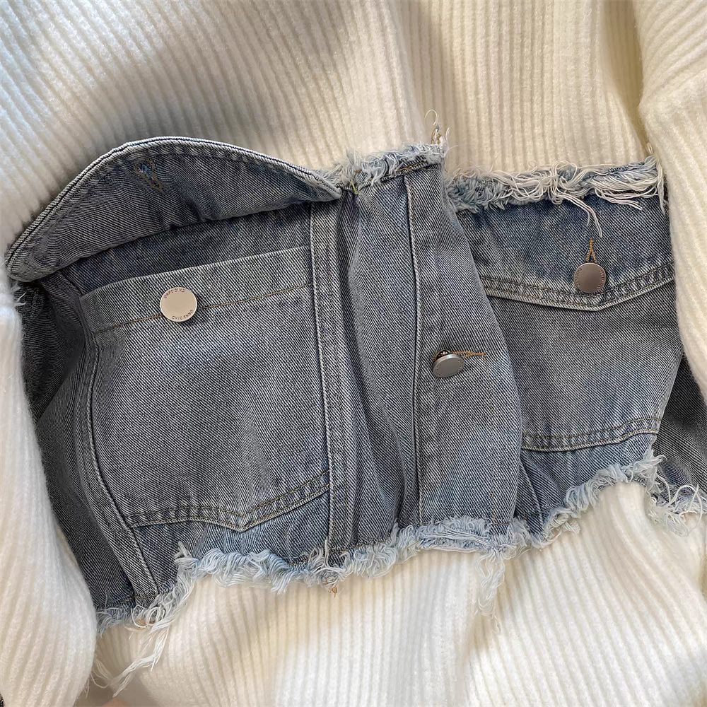 【tops】デニム切り替えニットセーターG23229