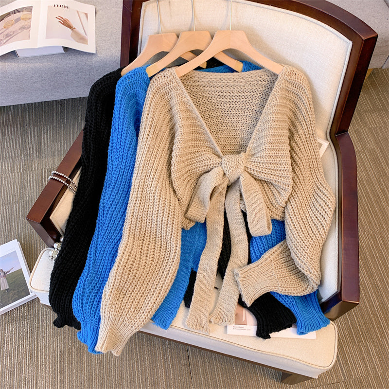 【tops】リボン長袖ニットセーターG23230