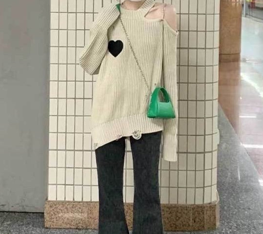 【tops】オープンショルダーニットセーターG23235