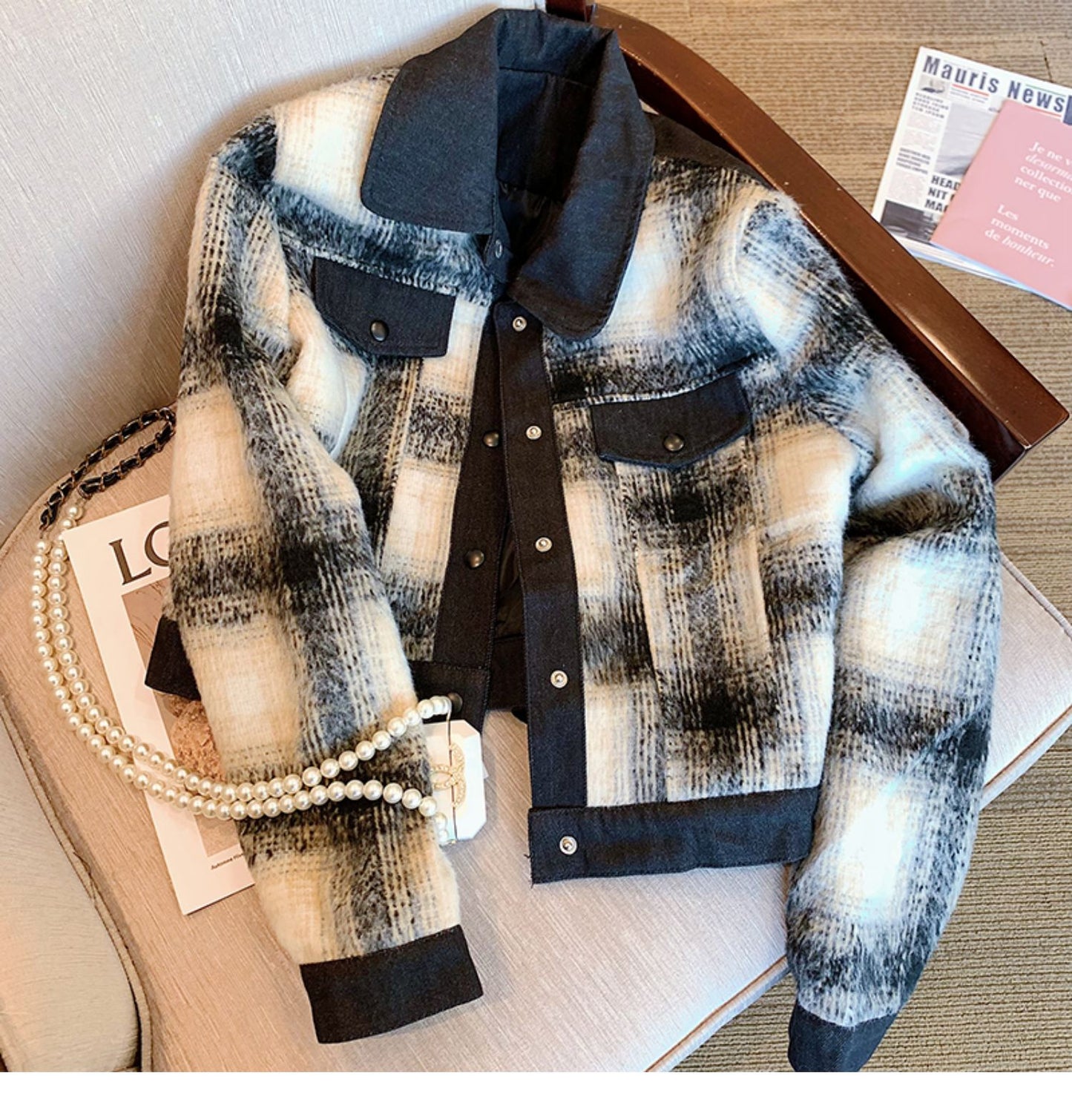 【outer】フランス風チェック柄ジャケットG23253