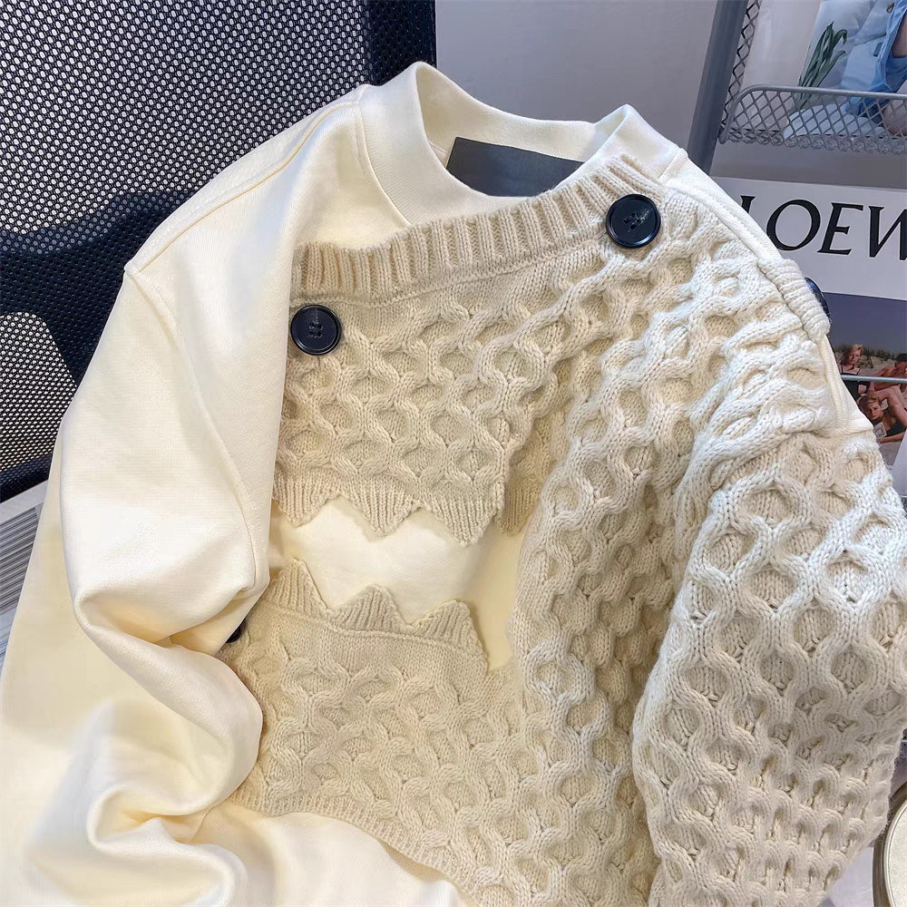 【tops】偽二つ切り替えニット切り替えパーカーG23257