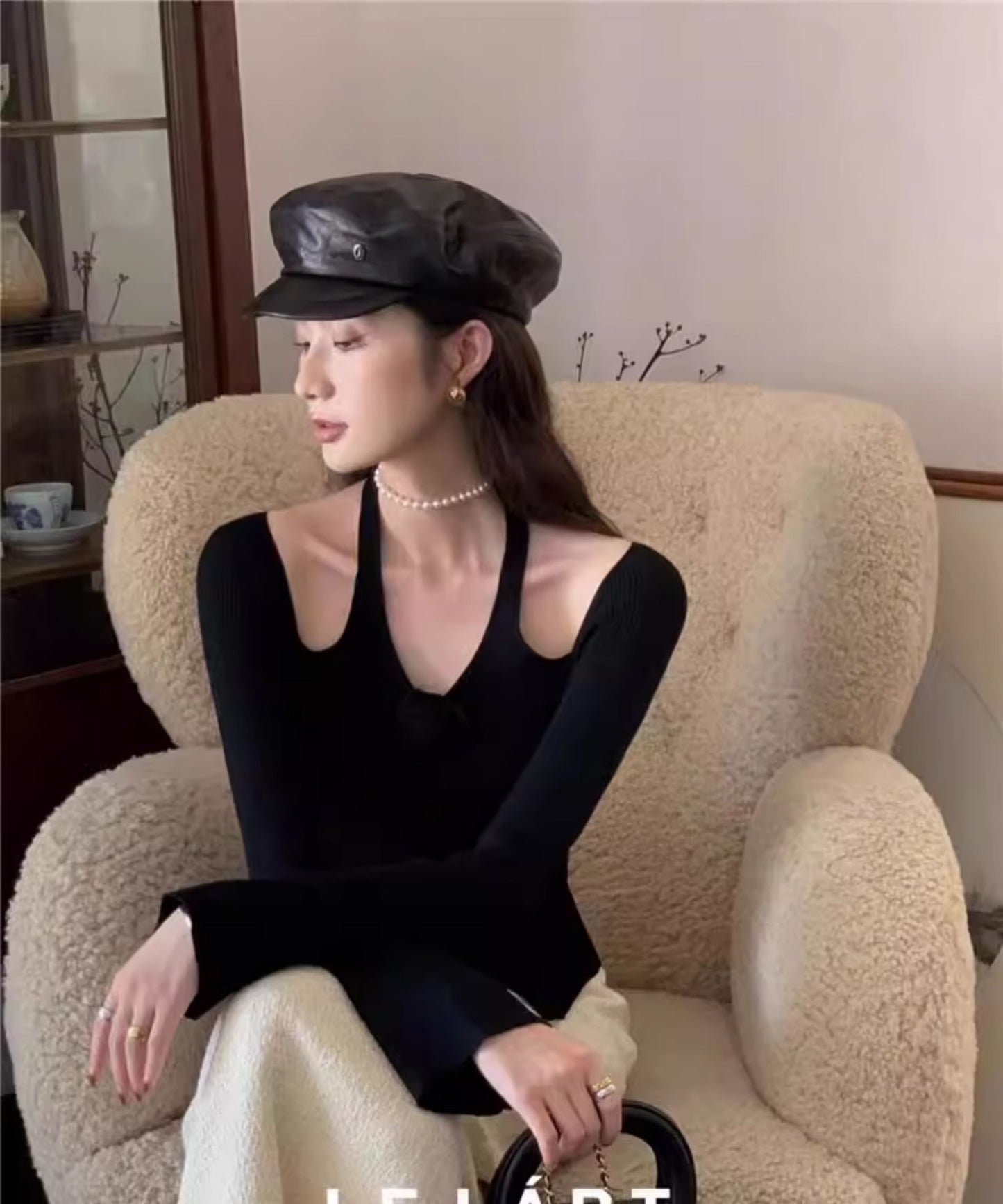 【tops】長袖ホルターネックニットトップスG23258