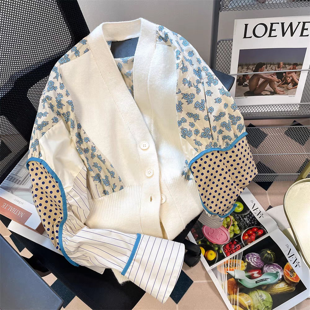 【outer】Vネック偽二つ切り替えニットカーディガンG23259