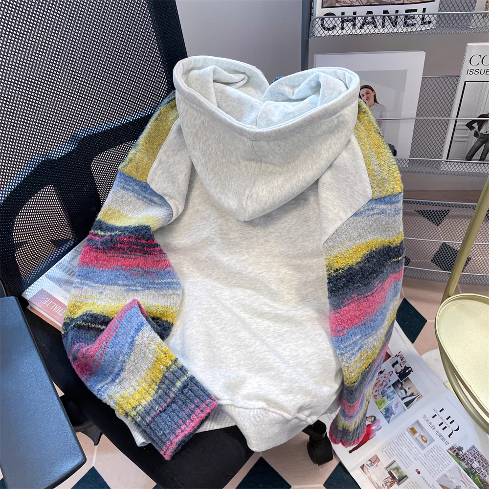 【tops】ニット切り替えフード付きパーカーG23267