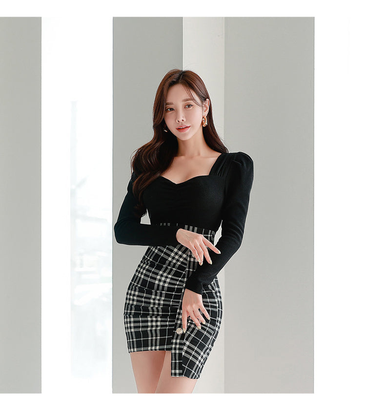 【dress】切り替え長袖タイトデートワンピースG23268