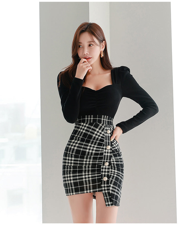 【dress】切り替え長袖タイトデートワンピースG23268