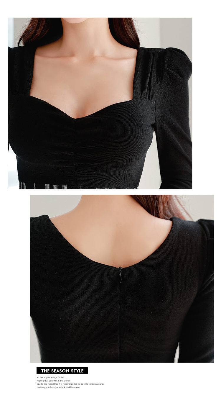 【dress】切り替え長袖タイトデートワンピースG23268