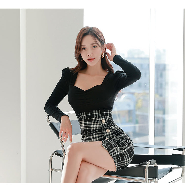 【dress】切り替え長袖タイトデートワンピースG23268