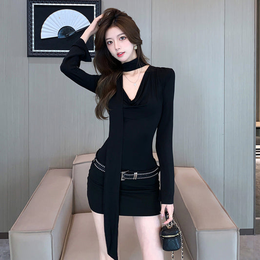 【dress】長袖ベルト付きデートワンピースG23273