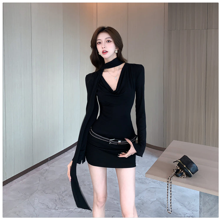 【dress】長袖ベルト付きデートワンピースG23273