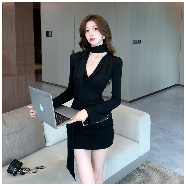 【dress】長袖ベルト付きデートワンピースG23273