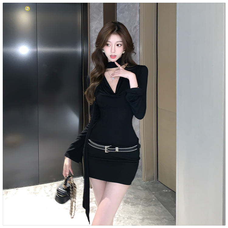 【dress】長袖ベルト付きデートワンピースG23273