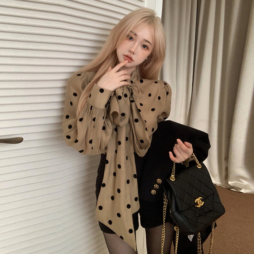 【tops】長袖ドット柄ブラウスG23283