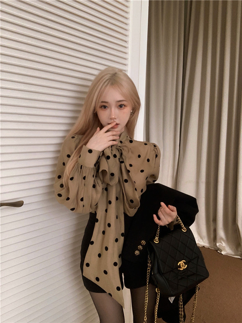 【tops】長袖ドット柄ブラウスG23283