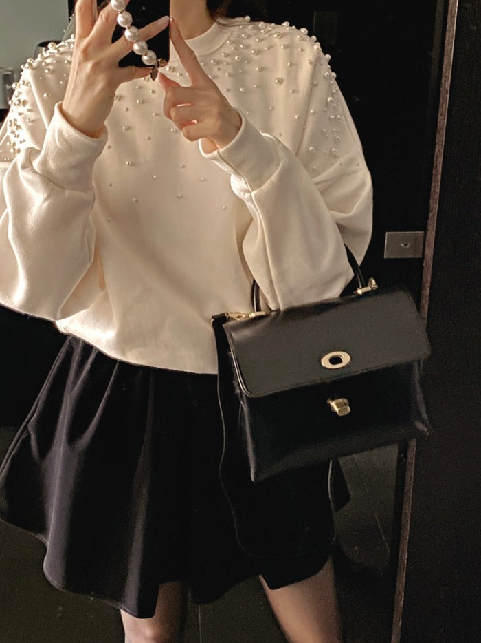 【tops】ラウンドネックビーズ長袖パーカーG23295