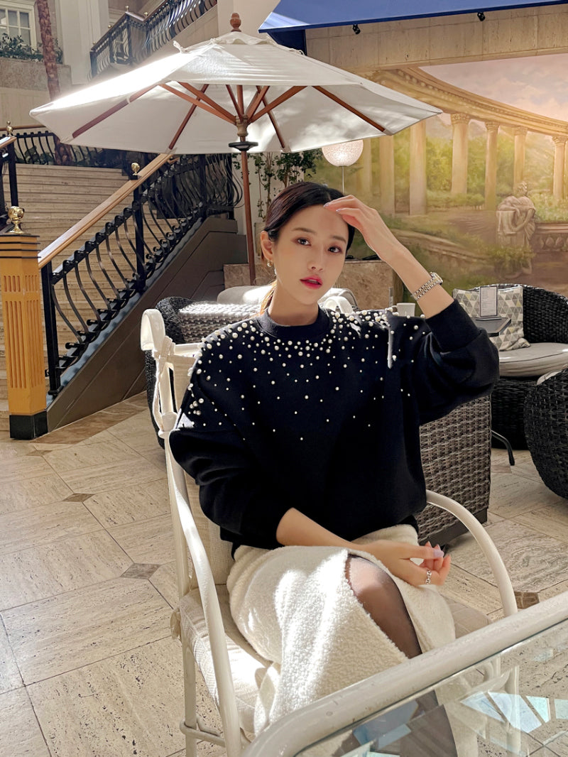 【tops】ラウンドネックビーズ長袖パーカーG23295