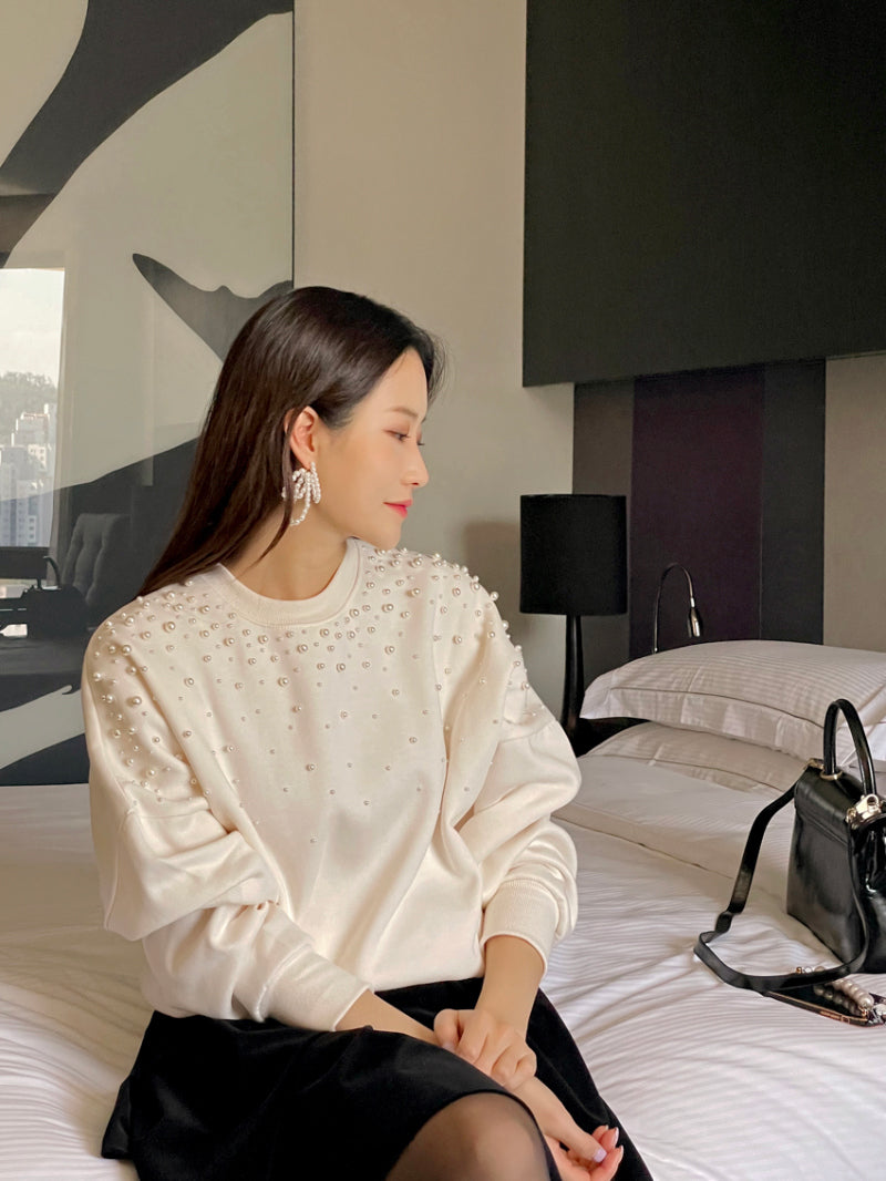 【tops】ラウンドネックビーズ長袖パーカーG23295