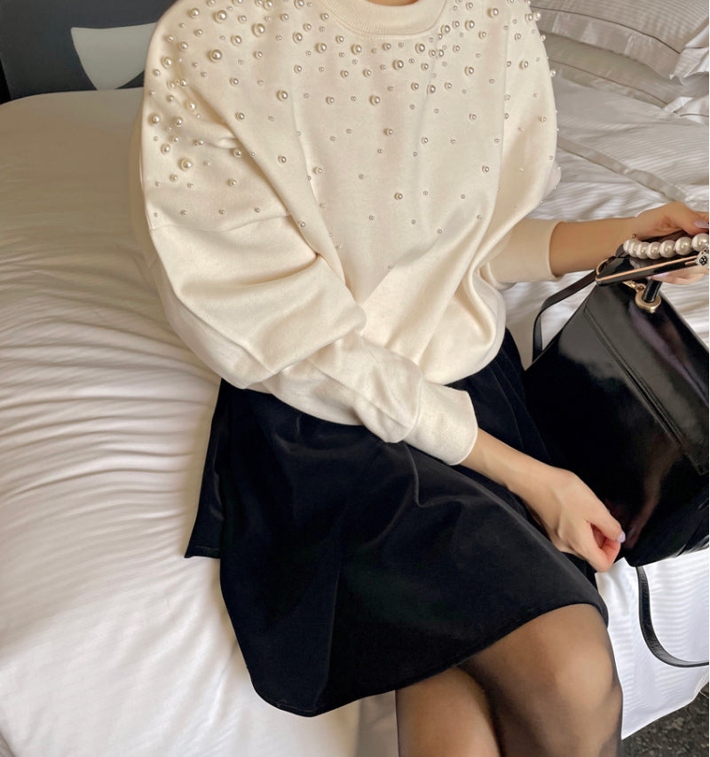 【tops】ラウンドネックビーズ長袖パーカーG23295